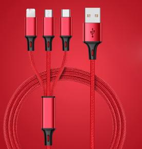 Nylon Braided Multiple heads Cheap USB Cable Mobile Phone Charger 3 in 1 USB Cable with 3 heads